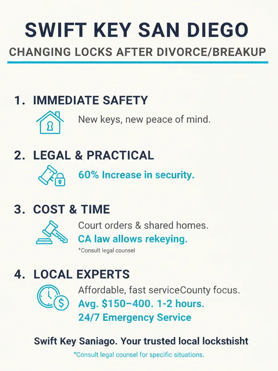 Infografía comparando el costo de recodificación, el costo de reemplazo, y otros puntos de acceso a cambiar después de una ruptura o divorcio en San Diego
