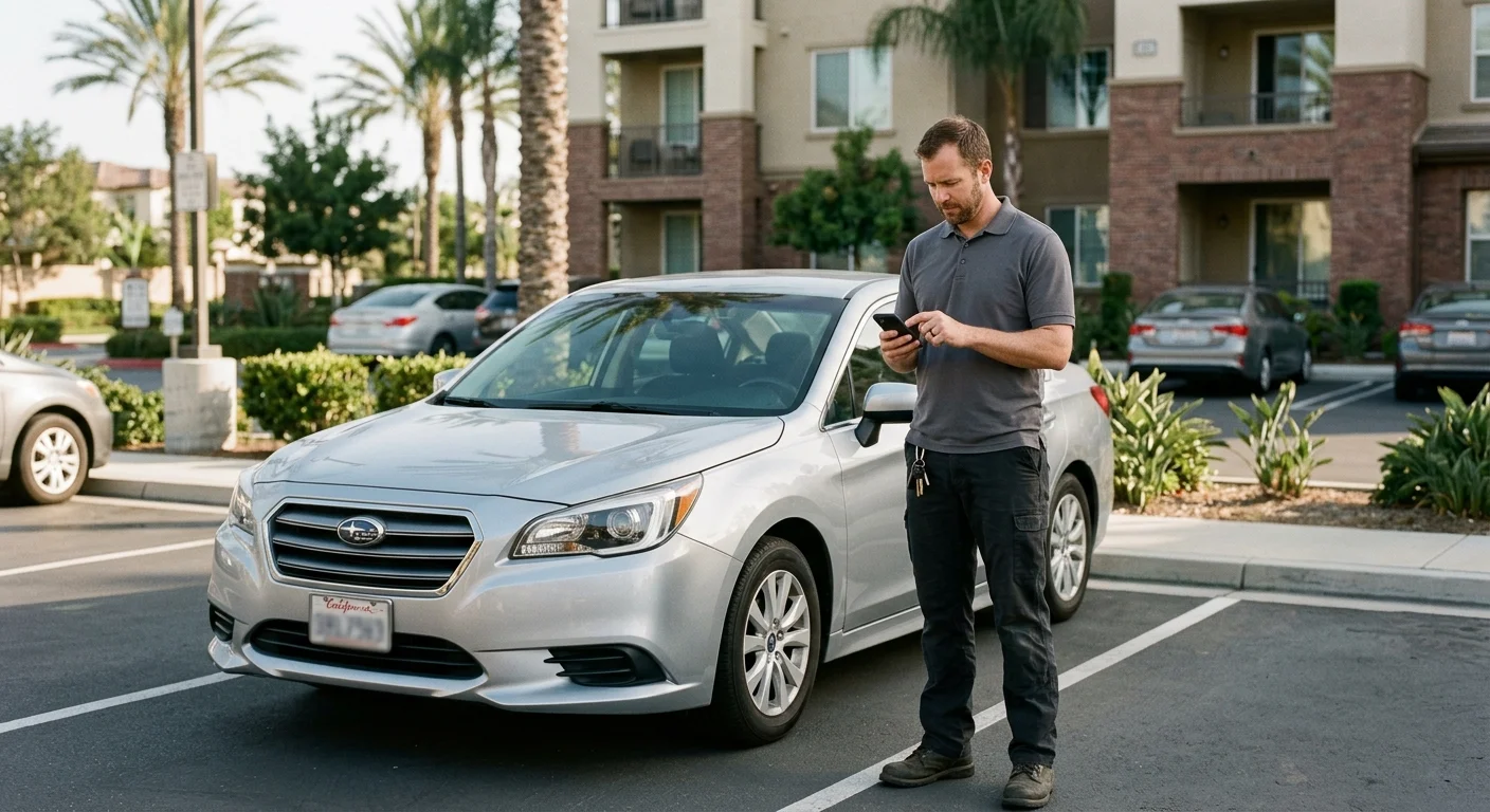 Driver beside a locked car in an Eastlake Chula Vista parking area