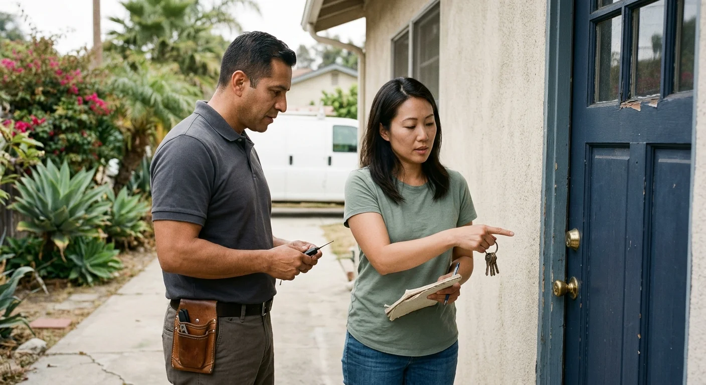 San Diego resident reviewing location and lock details before a locksmith call