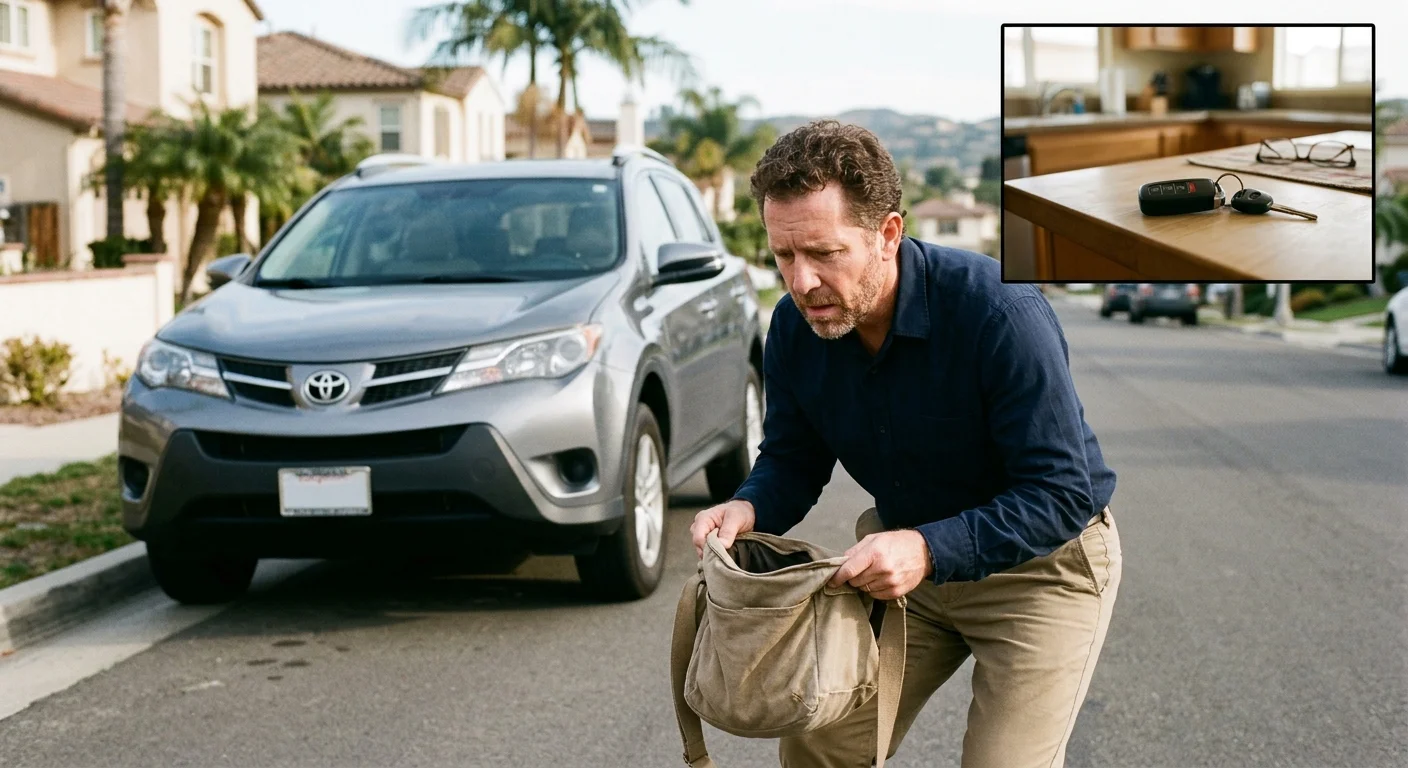 A driver checks an empty bag beside a parked car in San Diego