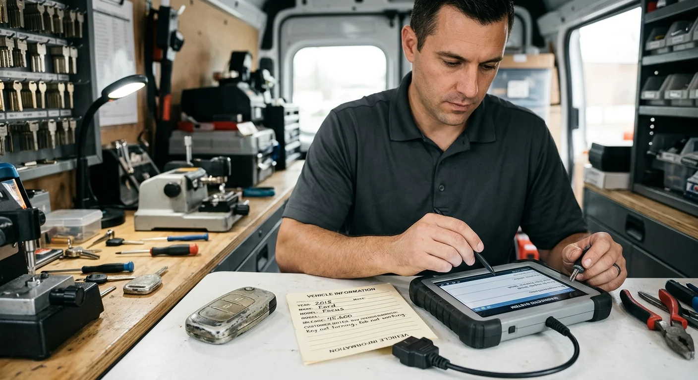 Used key fob beside vehicle information and a diagnostic device