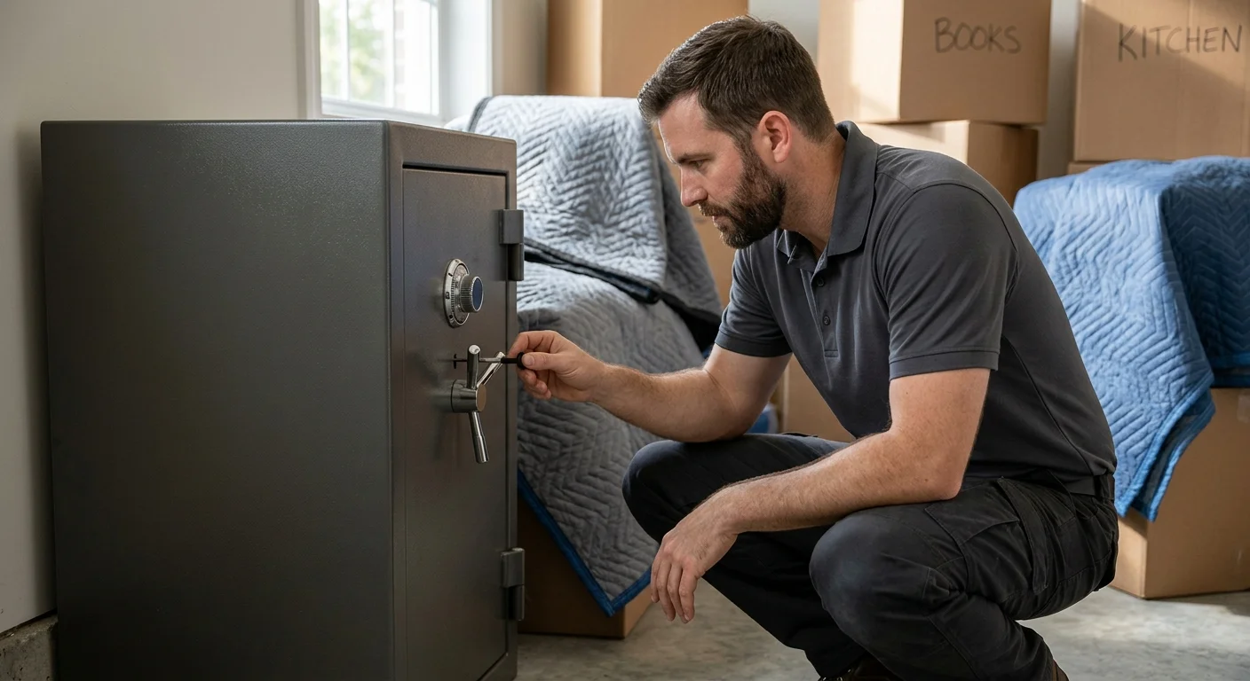 Owner inspecting a closed home safe after a household move