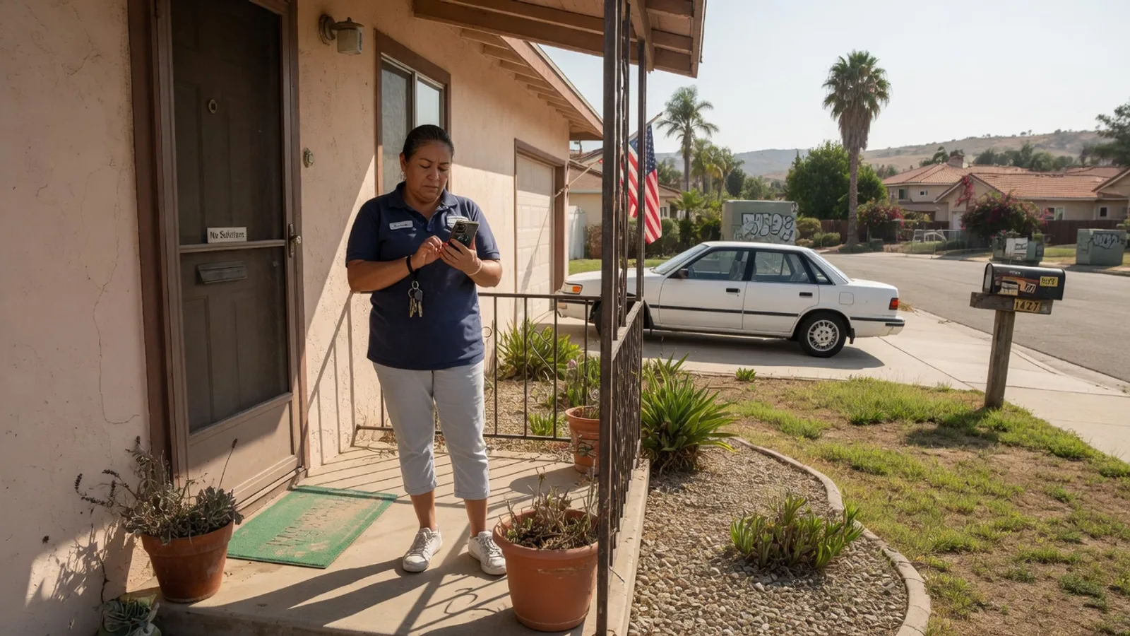 A Vista resident checking home entry details on a phone